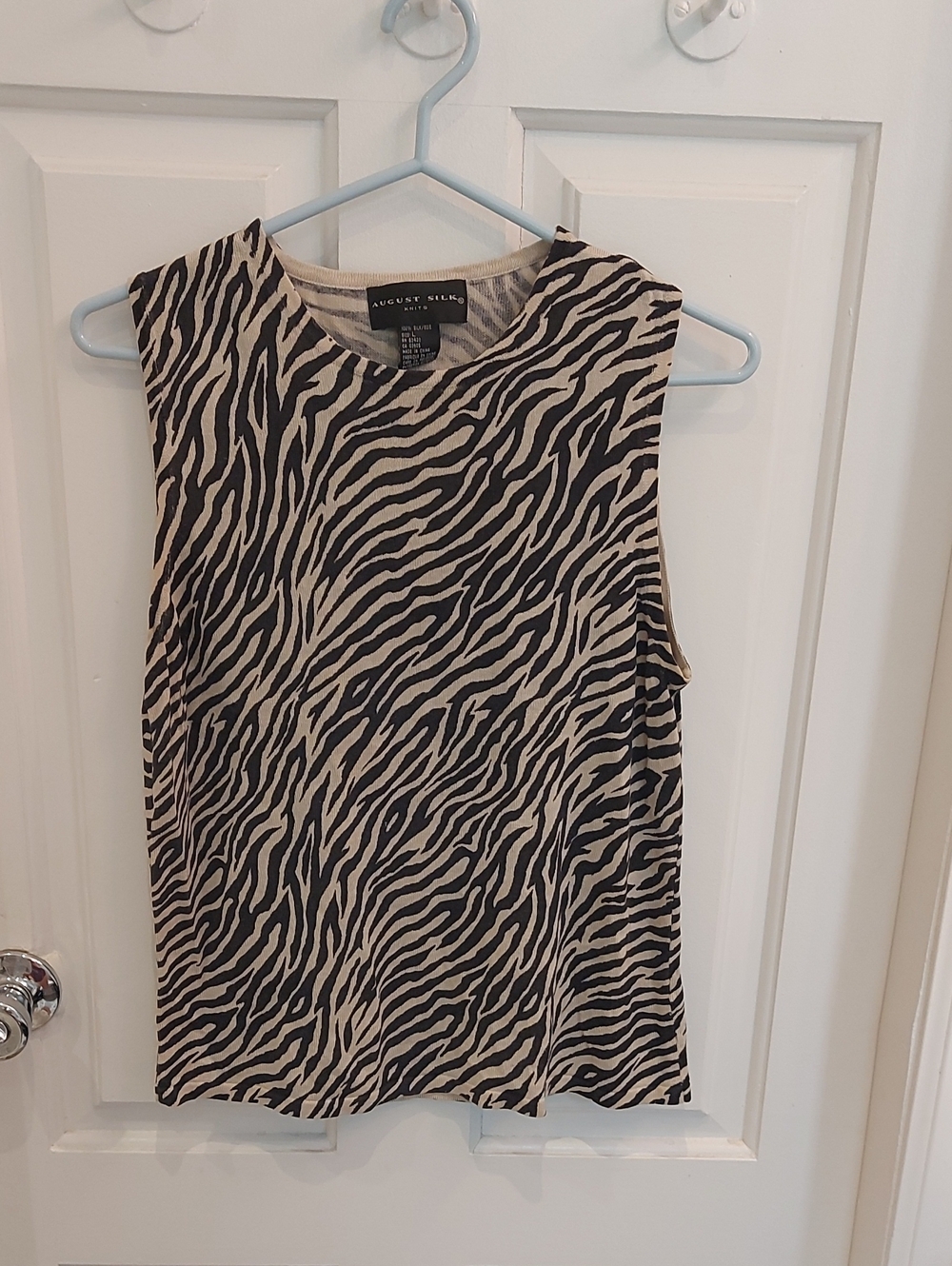 august silk Black and Cream Zebra-Print Sleeveless Tank Top